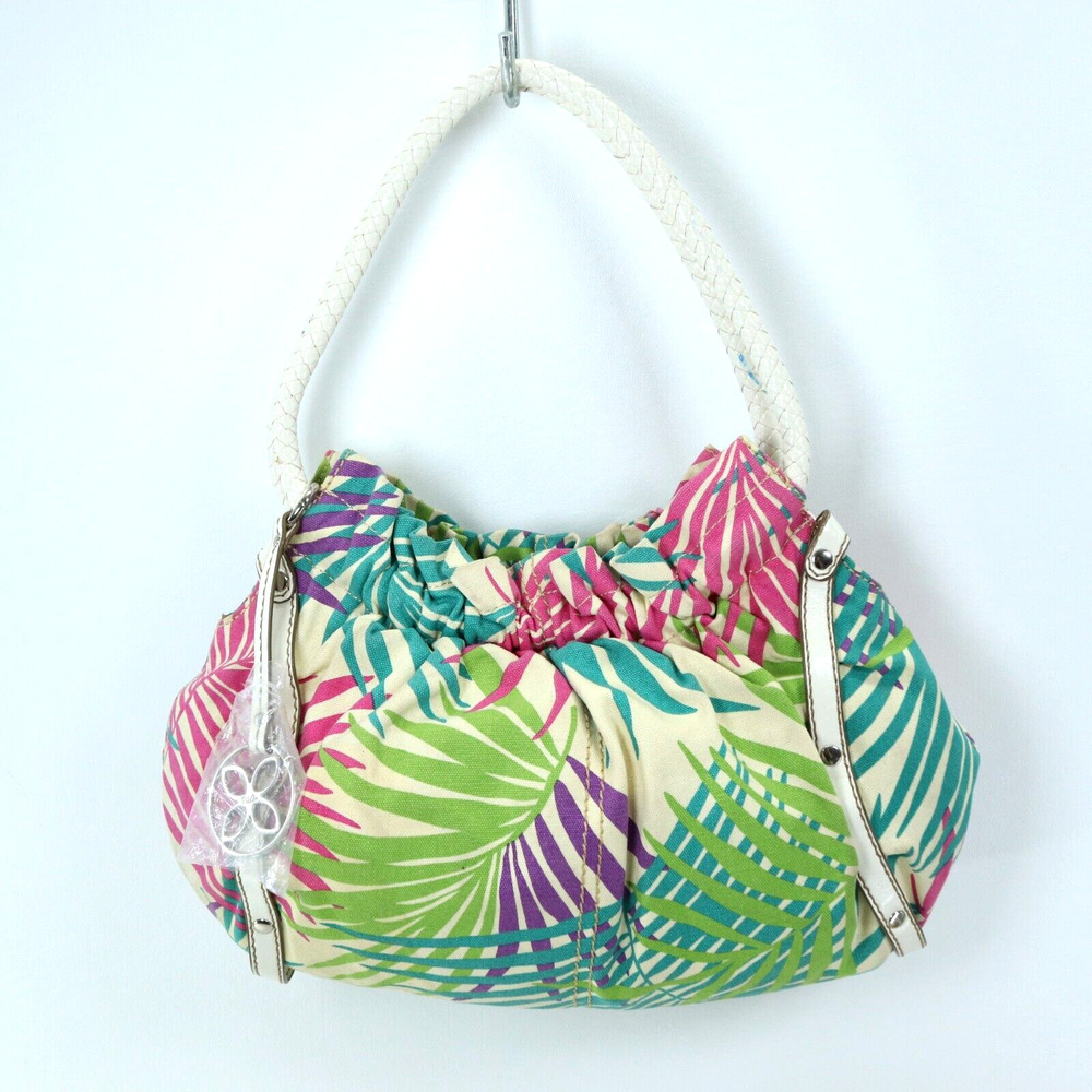 Relic Satchel Handbag Women Multicolor Palm Frond Canvas Faux Leather Handles